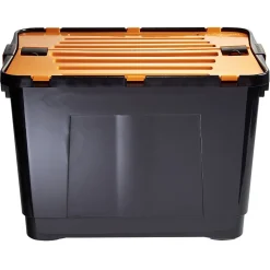 Rangement|Gifi Box de rangement brico noir avec couvercle orange à double ouverture 80L