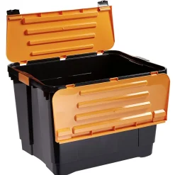 Rangement|Gifi Box de rangement brico noir avec couvercle orange à double ouverture 80L