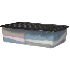Rangement|Gifi Box de rangement dessous de lit transparent couvercle noir 27L