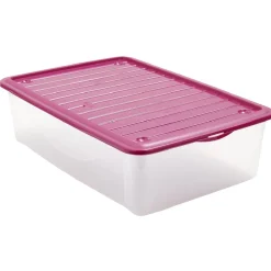 Rangement|Gifi Box de rangement dessous de lit transparent couvercle rose 27L