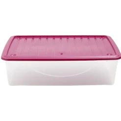 Rangement|Gifi Box de rangement dessous de lit transparent couvercle rose 27L