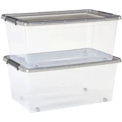 Rangement|Gifi Box de rangement en plastique 40L avec roulettes fermeture à clips x2