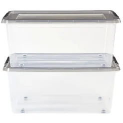 Rangement|Gifi Box de rangement en plastique 40L avec roulettes fermeture à clips x2