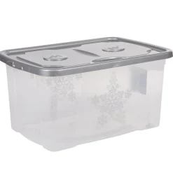 Rangement|Gifi Box de rangement Noël transparent gris 44 L