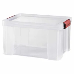 Rangement|Gifi Box de rangement transparente couvercle clips rouge 17 L