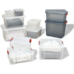 Rangement|Gifi Box de rangement transparente couvercle clips rouge 17 L