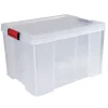 Rangement|Gifi Box de rangement transparente couvercle clips rouge 45 L
