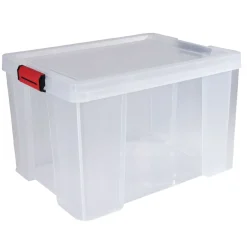 Rangement|Gifi Box de rangement transparente couvercle clips rouge 45 L