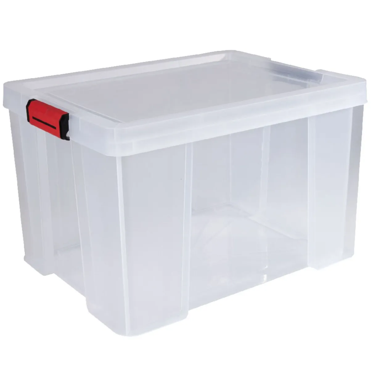 Rangement|Gifi Box de rangement transparente couvercle clips rouge 45 L