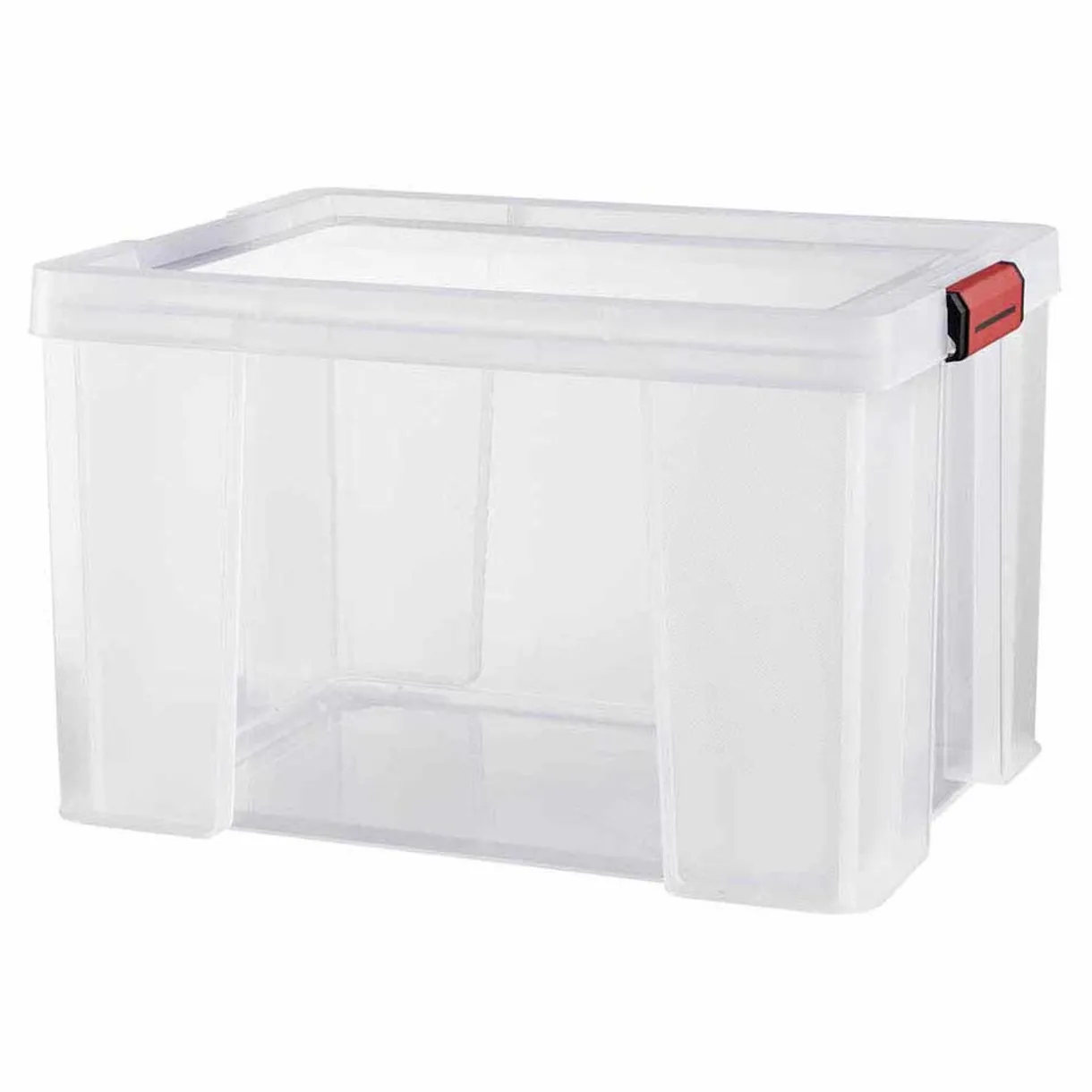 Rangement|Gifi Box de rangement transparente couvercle clips rouge 45 L
