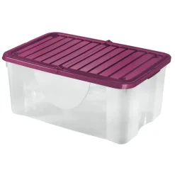 Rangement|Gifi Box de rangement transparent couvercle papillon rose 40L