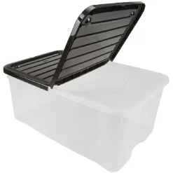 Rangement|Gifi Box de rangement transparent couvercle papillon noir opaque 40L