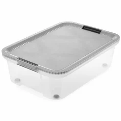 Rangement|Gifi Box multi directionnelle transparente couvercle gris 72 L
