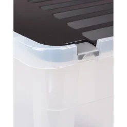Rangement|Gifi Box plastique couvercle noir clipsable 36 L x3
