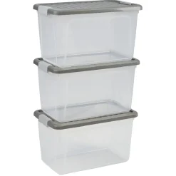 Rangement|Gifi Box transparente couvercle gris 29,5 L x3
