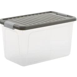 Rangement|Gifi Box transparente couvercle gris 29,5 L x3