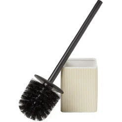 Best Gifi Brosse WC socle carré grès rayure verticale blanc beige 9,2x9,2xH36cm