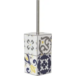 Discount Gifi Brosse WC support céramique carreau de ciment blanc et bleu