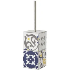 Discount Gifi Brosse WC support céramique carreau de ciment blanc et bleu