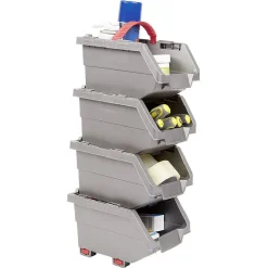 Rangement|Gifi Casier de rangement superposable gris et rouge x4