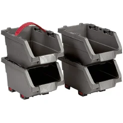 Rangement|Gifi Casier de rangement superposable gris et rouge x4