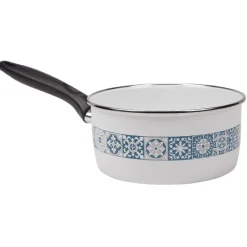 Casserole anti-adhésive acier émaillé blanc crème et bleu^Gifi Outlet