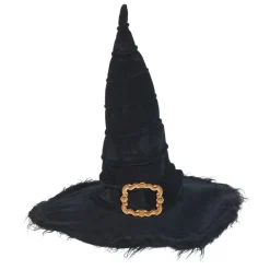 Sale Gifi Chapeau de sorcière noir à poils avec ornement doré