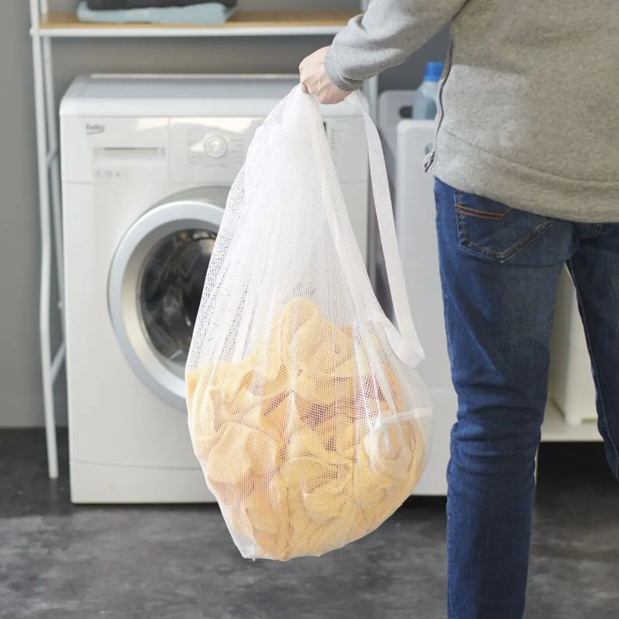 Entretien Du Linge|Gifi Chariot buanderie sur roulettes 3 filets blancs