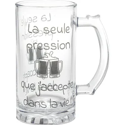 Chope à bière verre transparent inscription Champion de levée de coude^Gifi New