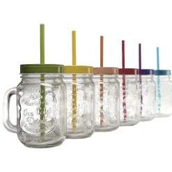 Chope transparente avec couvercle coloré et paille X 6^Gifi