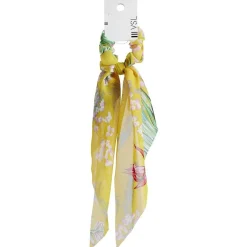 Discount Gifi Chouchou foulard jaune motif tropical vert et corail