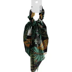 Online Gifi Chouchou foulard noir motif tropical vert et orange