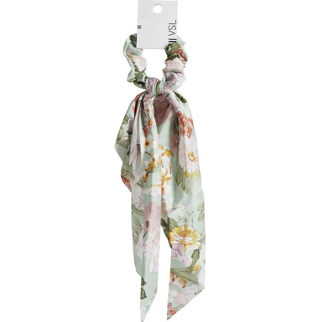 Discount Gifi Chouchou foulard vert sauge motif floral orange et rose