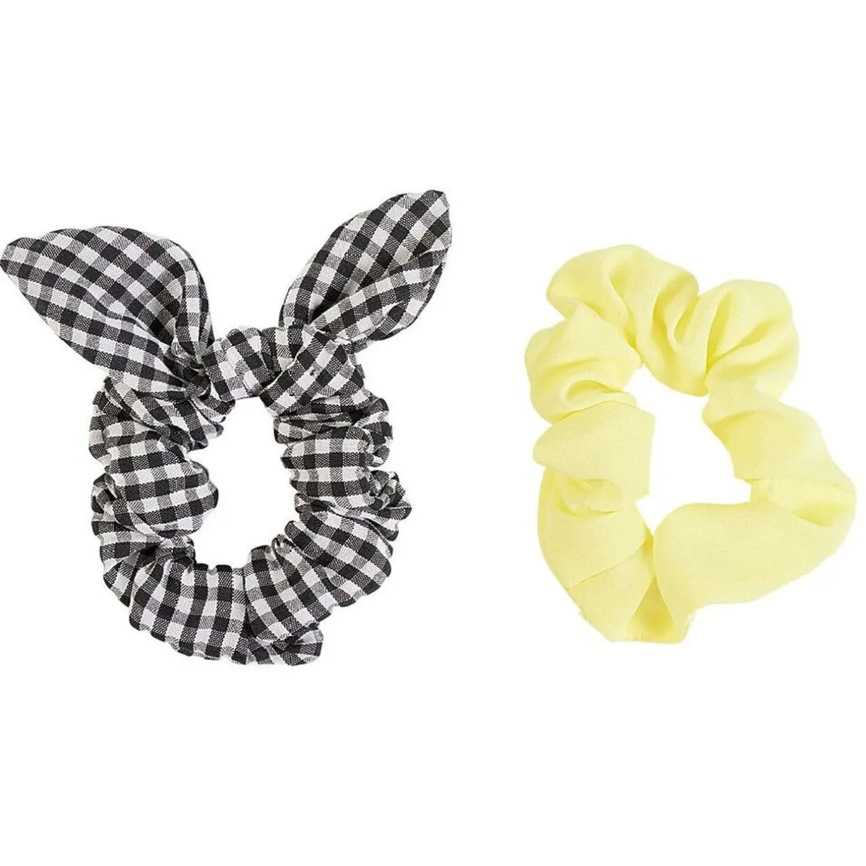 Discount Gifi chouchou noeud jaune, noir et blanc motif carreaux x 2