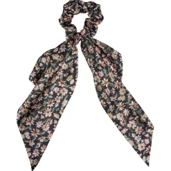 Hot Gifi Chouchou ruban long motif fleur noir et rose effet satiné Ø7xL25cm