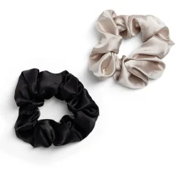 Outlet Gifi Chouchou scrunchie satiné noir uni et beige uni x2
