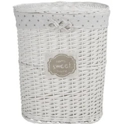Rangement|Gifi Coffre à linge ovale osier tressé blanc