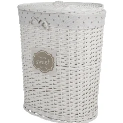 Rangement|Gifi Coffre à linge ovale osier tressé blanc