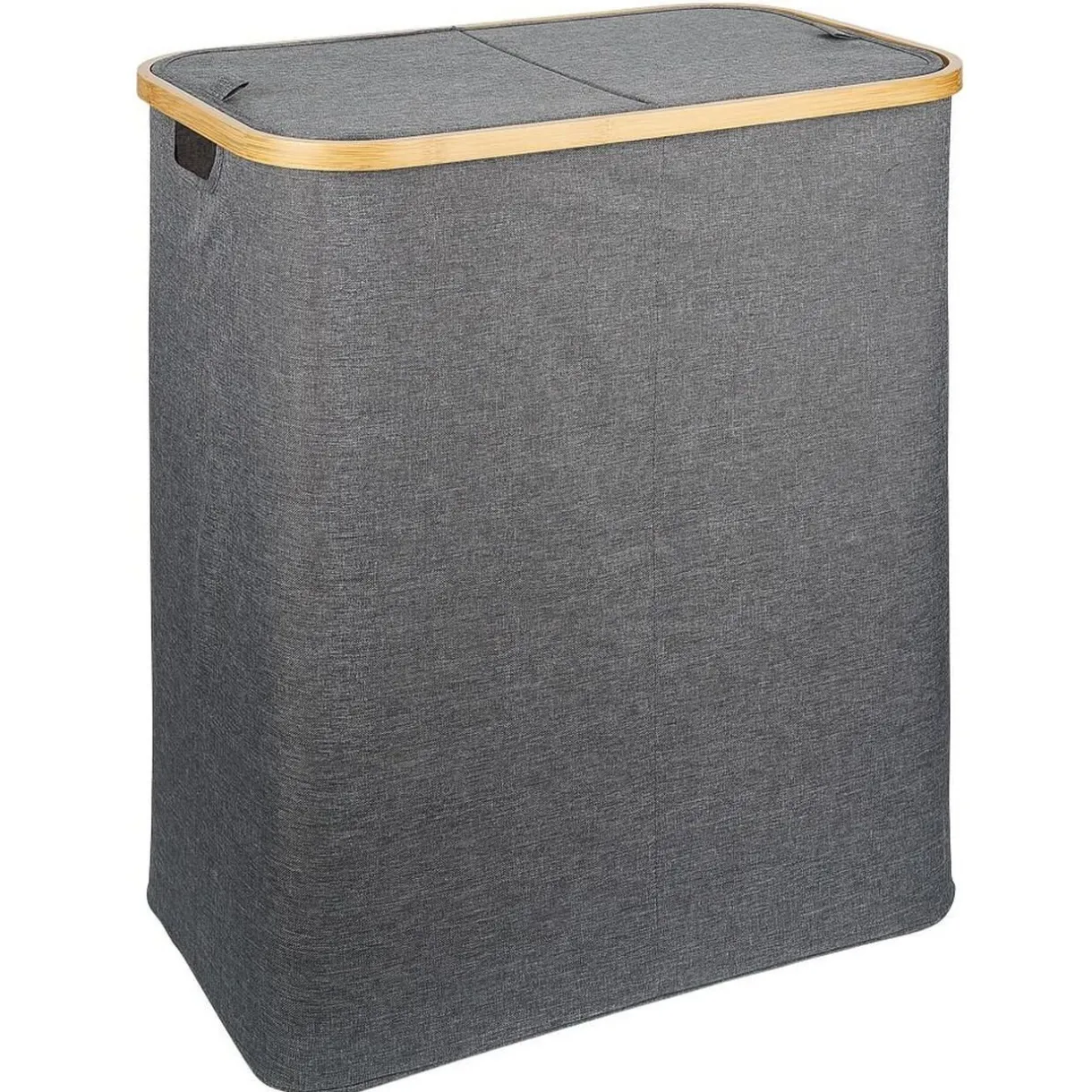 Entretien Du Linge|Gifi Coffre à linge rectangulaire 50L bambou et polyester gris