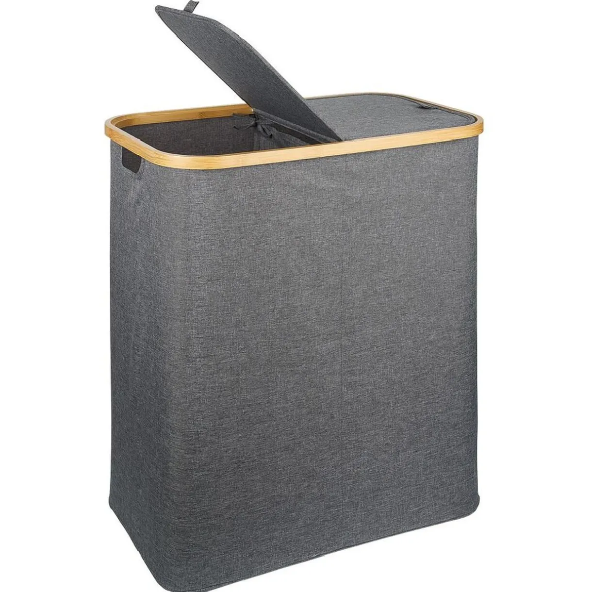 Entretien Du Linge|Gifi Coffre à linge rectangulaire 50L bambou et polyester gris