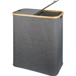 Entretien Du Linge|Gifi Coffre à linge rectangulaire 50L bambou et polyester gris