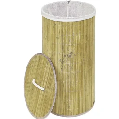Entretien Du Linge|Gifi Coffre à linge rond en bambou 57L