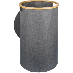 Entretien Du Linge|Gifi Coffre à linge rond 75L bambou et polyester gris