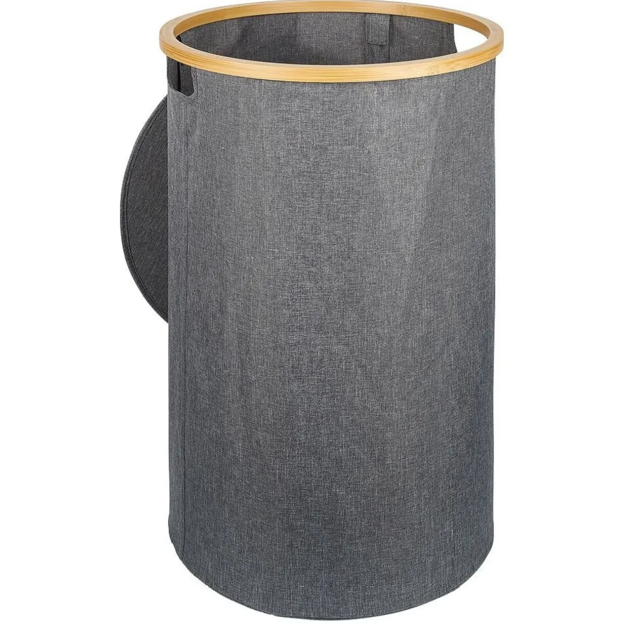 Entretien Du Linge|Gifi Coffre à linge rond 75L bambou et polyester gris