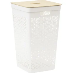 Entretien Du Linge|Gifi Coffre linge 56L couvercle bambou beige