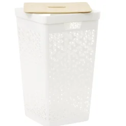 Entretien Du Linge|Gifi Coffre linge 56L couvercle bambou beige