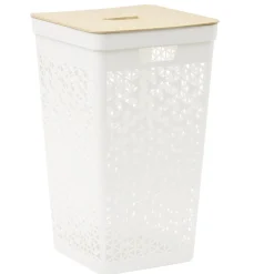 Entretien Du Linge|Gifi Coffre linge 56L couvercle bambou beige