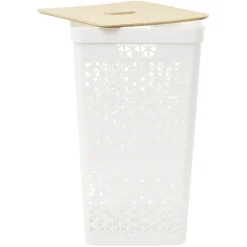 Entretien Du Linge|Gifi Coffre linge 56L couvercle bambou beige
