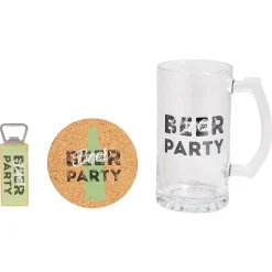 Coffret bière 3 pièces verre décapsuleur et sous-verre - 2 modèles^Gifi New