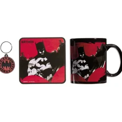Coffret cadeau Batman Comics mug sous-verre porte-clé rouge noir 3pcs^Gifi Outlet